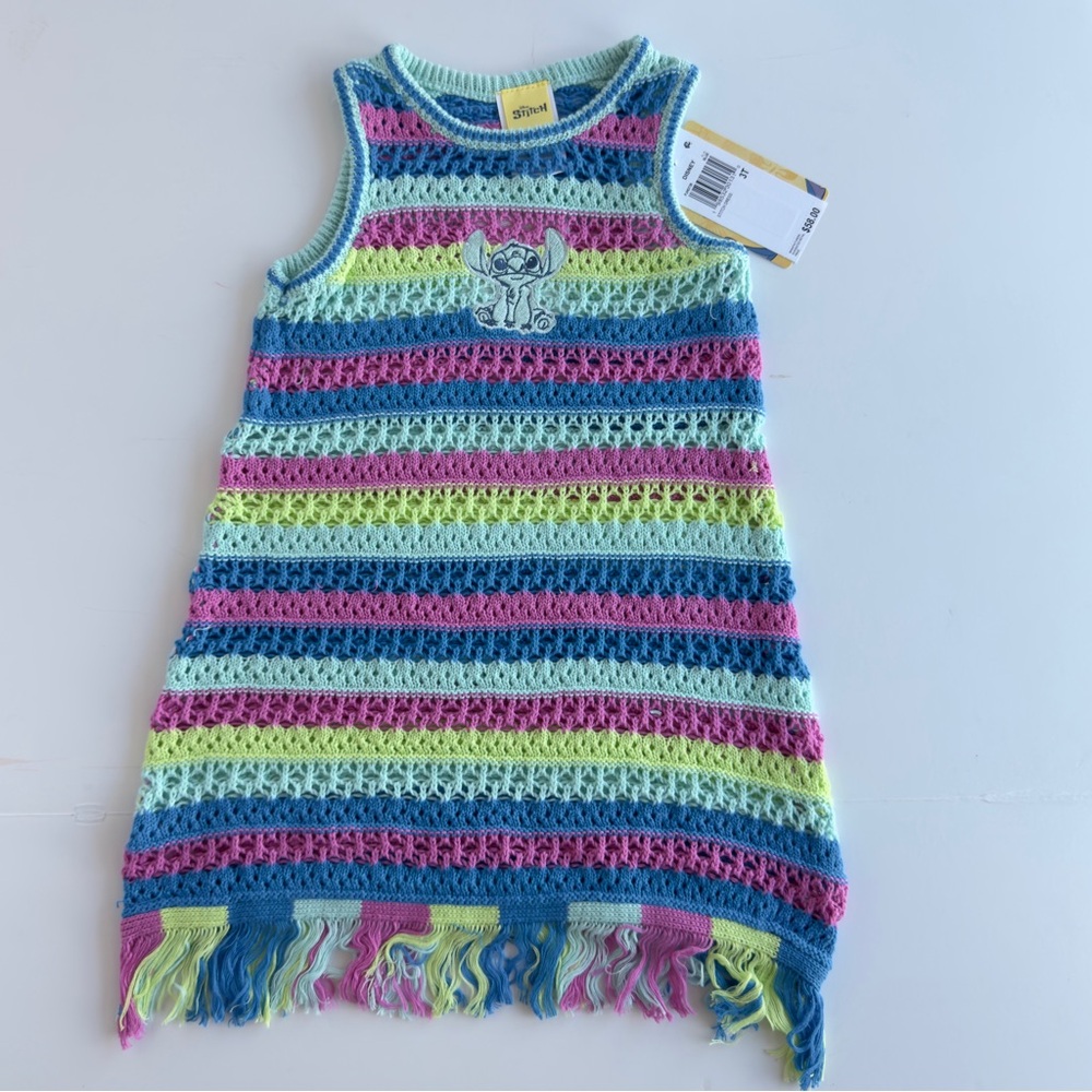 Disney Stitch Toddler Girls Crochet Beach Dress Multi Colored NWT NEW
